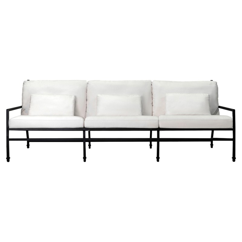 Eterna Updated Traditional Cream Upholstered Black Aluminum Outdoor Sofa - 100"