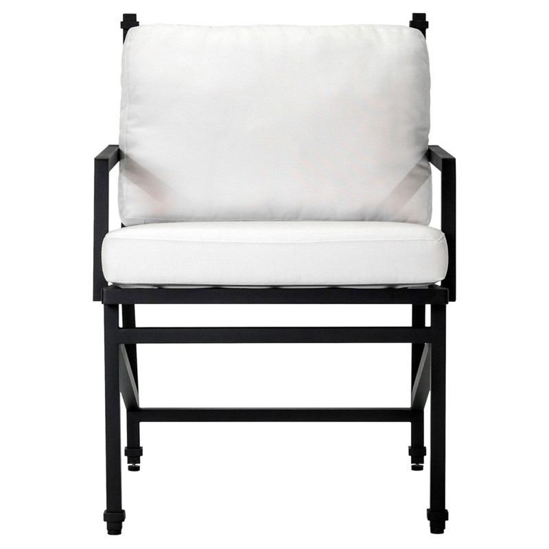 Eterna Traditional Cream Upholstered Black Aluminum Outdoor Dining Chair - Set of 2