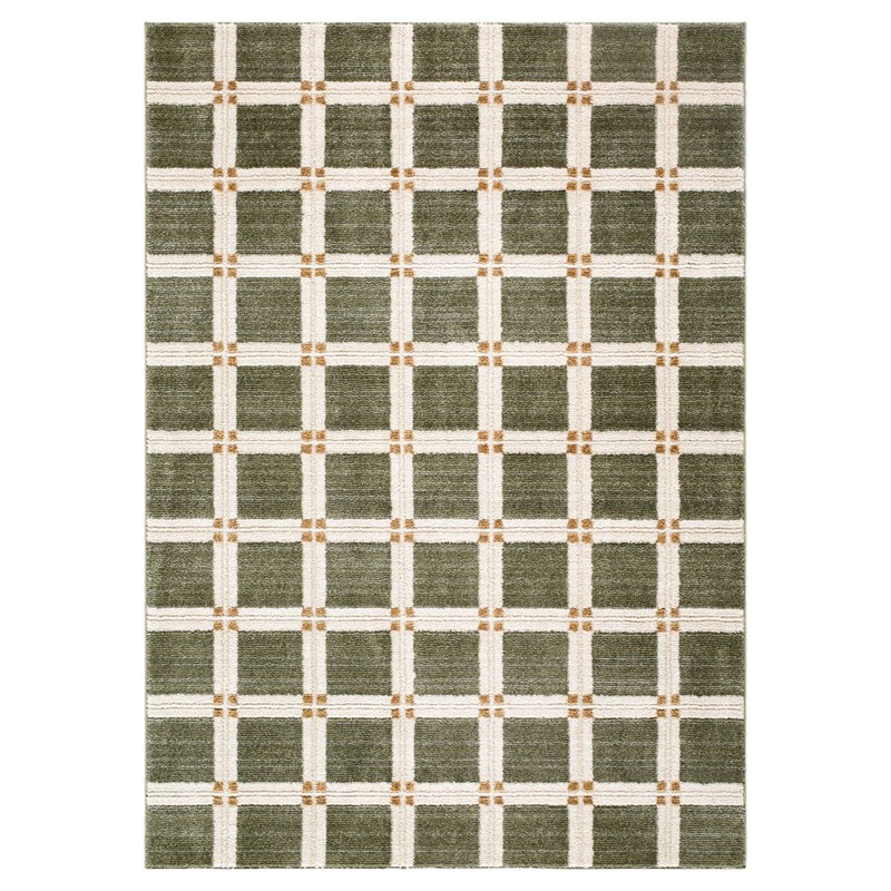 Erin Modern Classic Green Grid Patterned Rug - 6'7