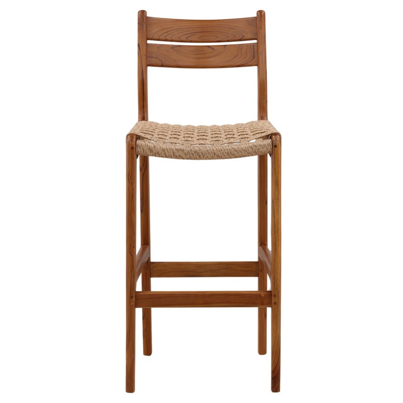 Daphnis Coastal Beach Natural Teak Wood Woven Outdoor Bar Stool