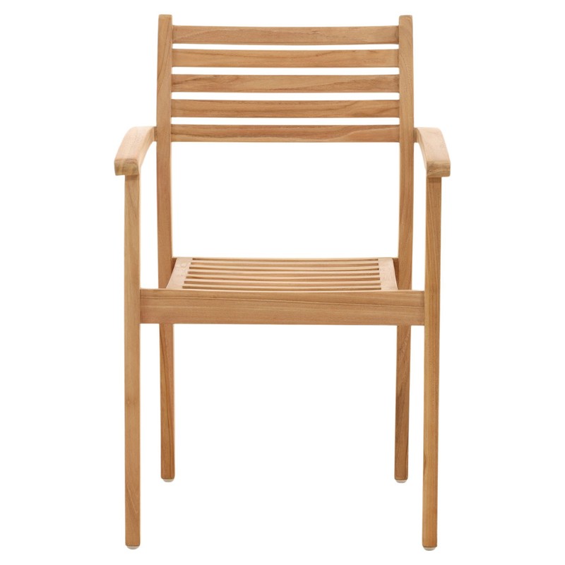 Reane Coastal Beach Natural Teak Outdoor Stackable Dining Arm Chair