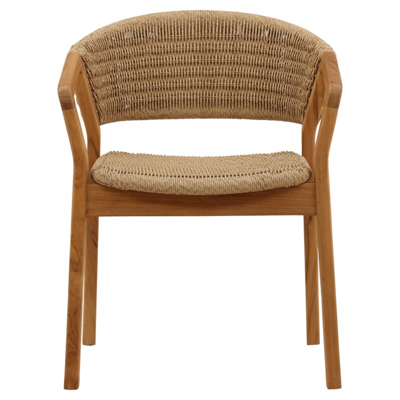 Eulalie Coastal Beach Natural Woven Wicker Teak Outdoor Dining Arm Chair