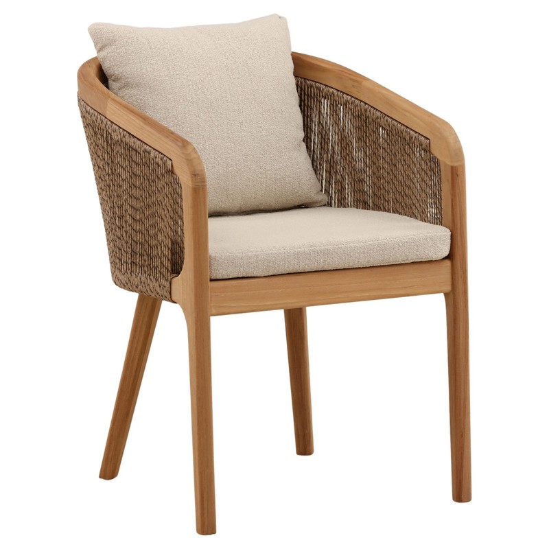 Herminia Coastal Sand Woven Natural Teak Outdoor Dining Arm Chair