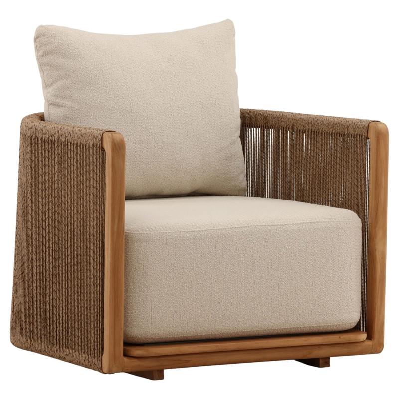 Gaelle Coastal Beach Sand Woven Natural Teak Outdoor Arm Chair