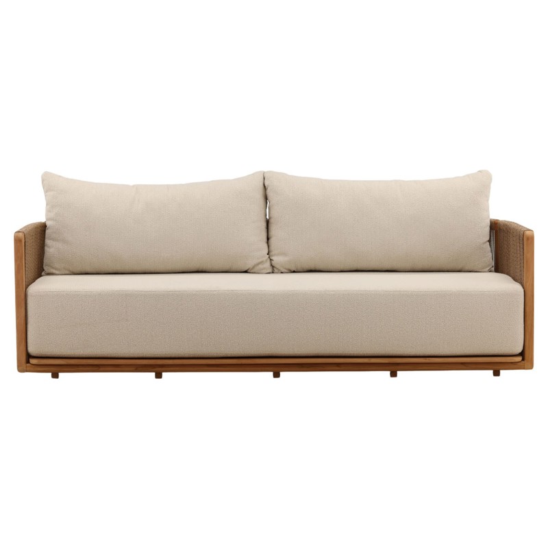 Gaelle Coastal Beach Sand Woven Natural Teak Outdoor Sofa - 87"