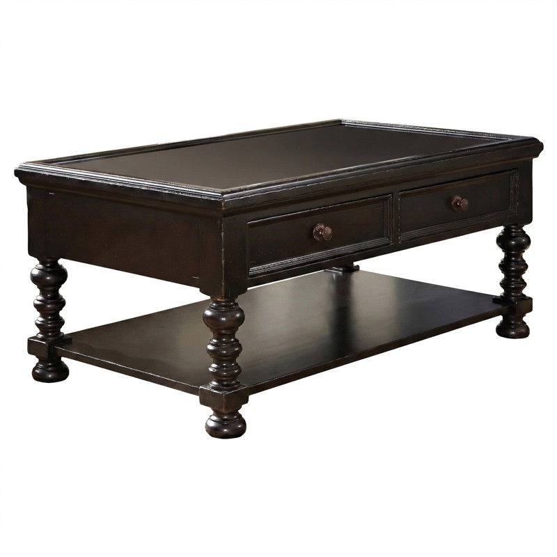 Explorer Updated Traditional Black Wood Rectangular Storage Coffee Table