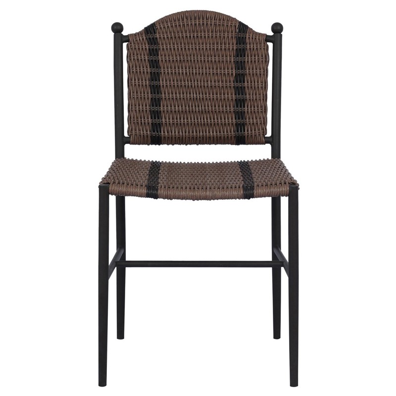 Abel Updated Traditional Brown Woven Dark Bronze Steel Outdoor Dining Chair