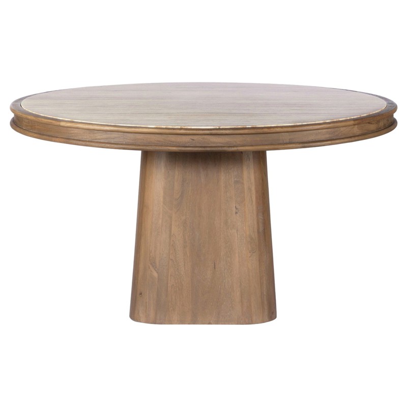 Bourne Modern Classic Beige Travertine Round Pedestal Dining Table - 55" by Four Hands