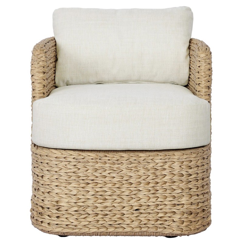 Caney Coastal Beach Cream Woven Outdoor Caster Dining Arm Chair