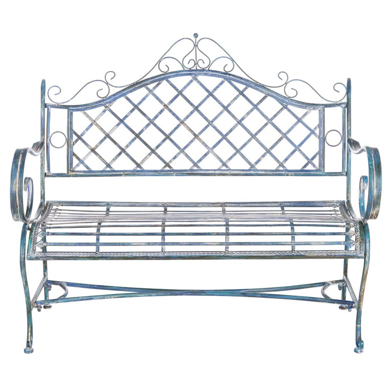 Anise French Country Antique Blue Iron Outdoor Garden Bench