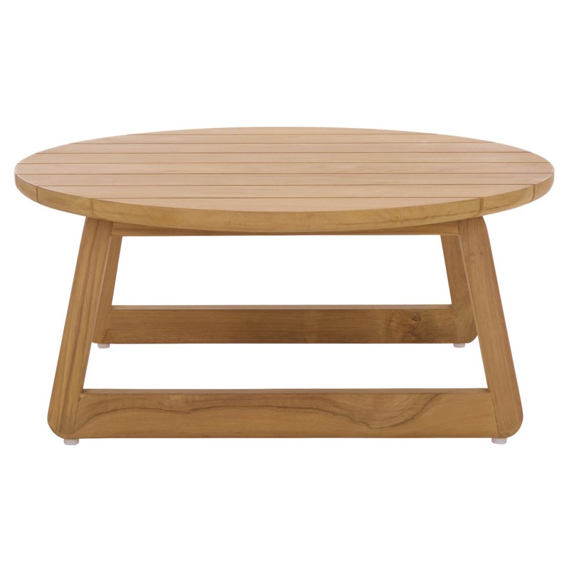 Fiora Coastal Beach Natural Teak Wood Round Outdoor Coffee Table