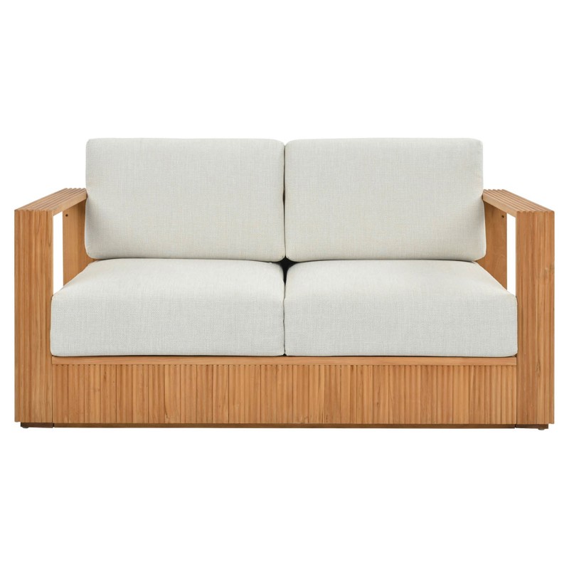Lucian Coastal Beach Natural Reeded Teak Outdoor Loveseat - 56"