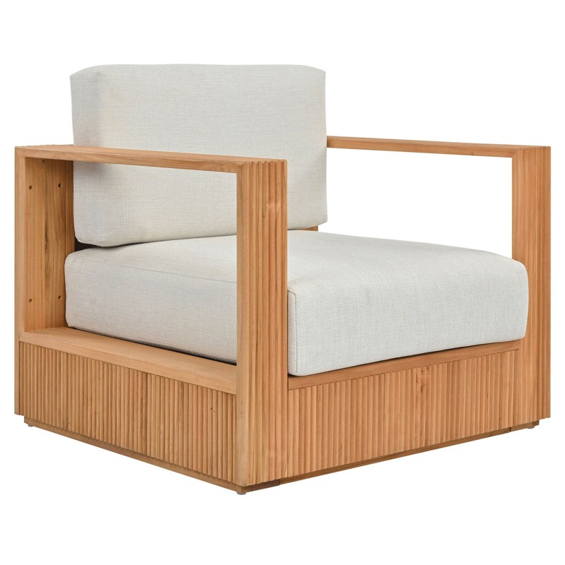 Lucian Coastal Beach Natural Reeded Teak Outdoor Patio Arm Chair