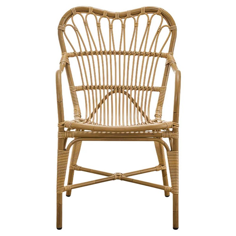 Claire Coastal Beach Brown Woven Aluminum Stackable Outdoor Dining Arm Chair