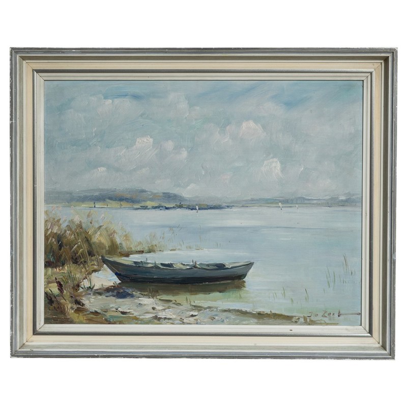 Oil On Canvas Marine Landscape In Wooden Frame - 14x18 by Schwung