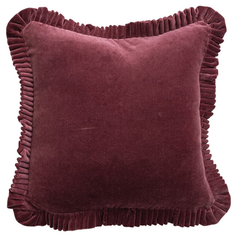 Camilla Updated Traditional Burgundy Velvet Ruffled Throw Pillow - 18x18