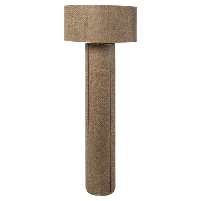 Palecek Bailey Coastal Brown Grasscloth Shade Antique Brass Floor Lamp