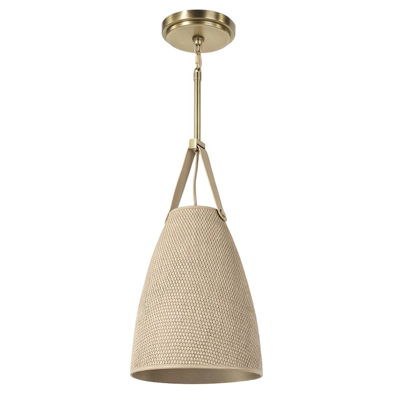 Palecek Carlton Coastal Beach Natural Raffia Brass Pendant