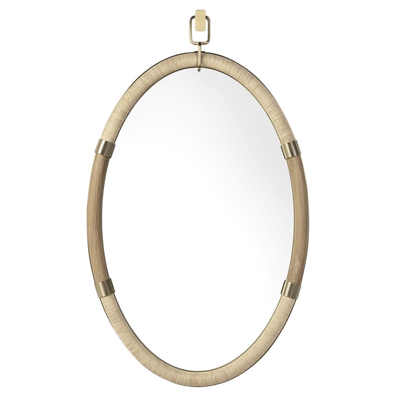 Palecek Declan Modern Classic Beige Wood Oval Wall Mirror