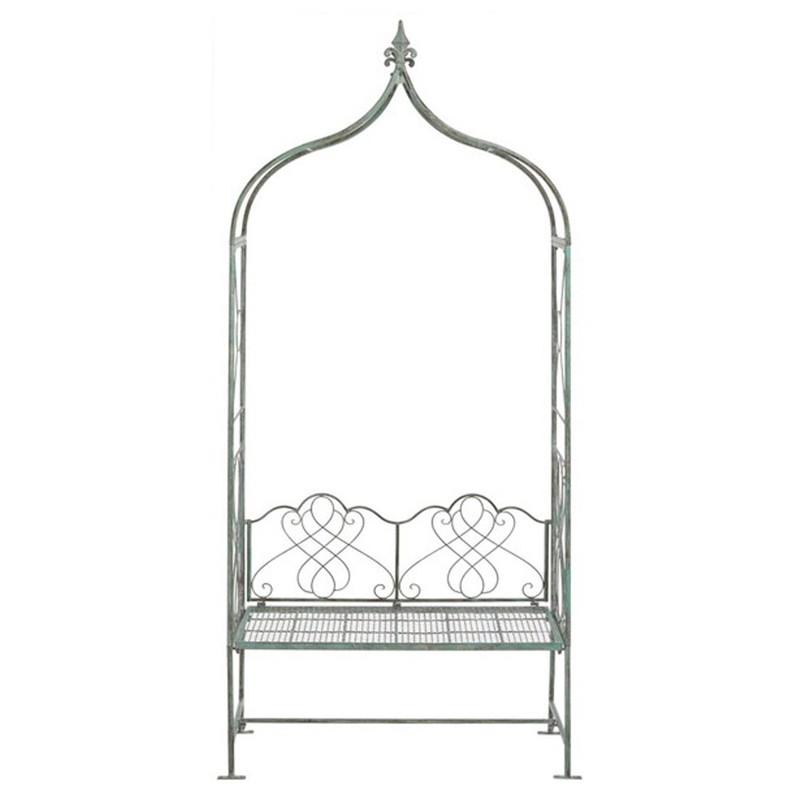 Daria French Country Antique Green Iron Outdoor Arbor Garden Bench