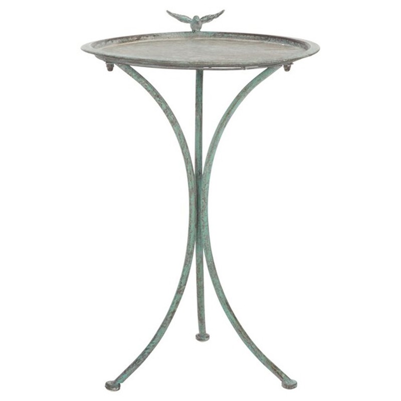 Kenji French Country Antique Green Iron Outdoor Bird Bath