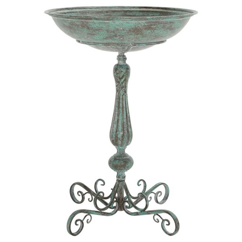 Lyra French Country Antique Green Iron Bird Bath