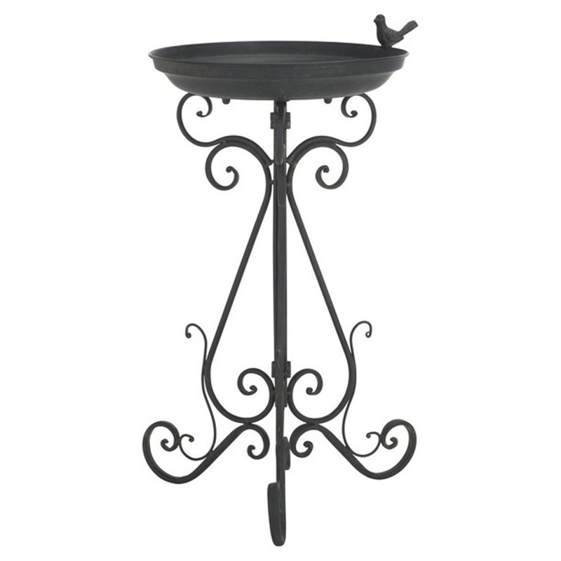 Aiden French Country Black Scroll Iron Outdoor Bird Bath