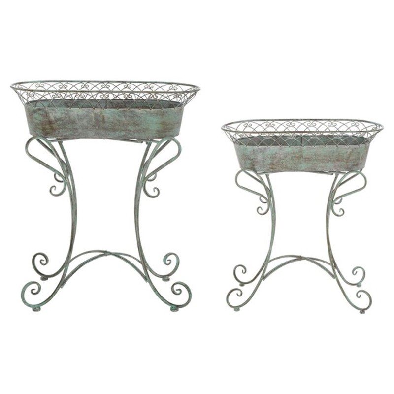 Hollis French Country Antique Green Scroll Iron Outdoor Planter - Set of 2