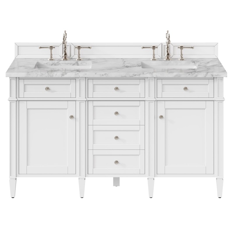 Bella Modern White Carrara Marble Double Vanity Sink - 60"