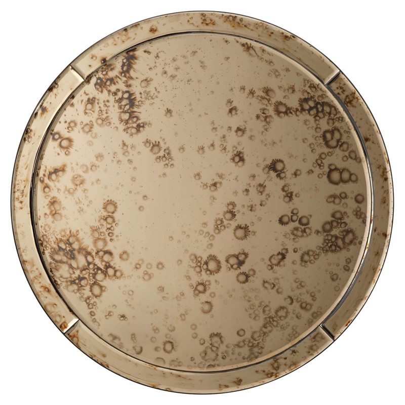 Tristan Updated Traditional Brown Antique Glass Round Wall Mirror - 32"
