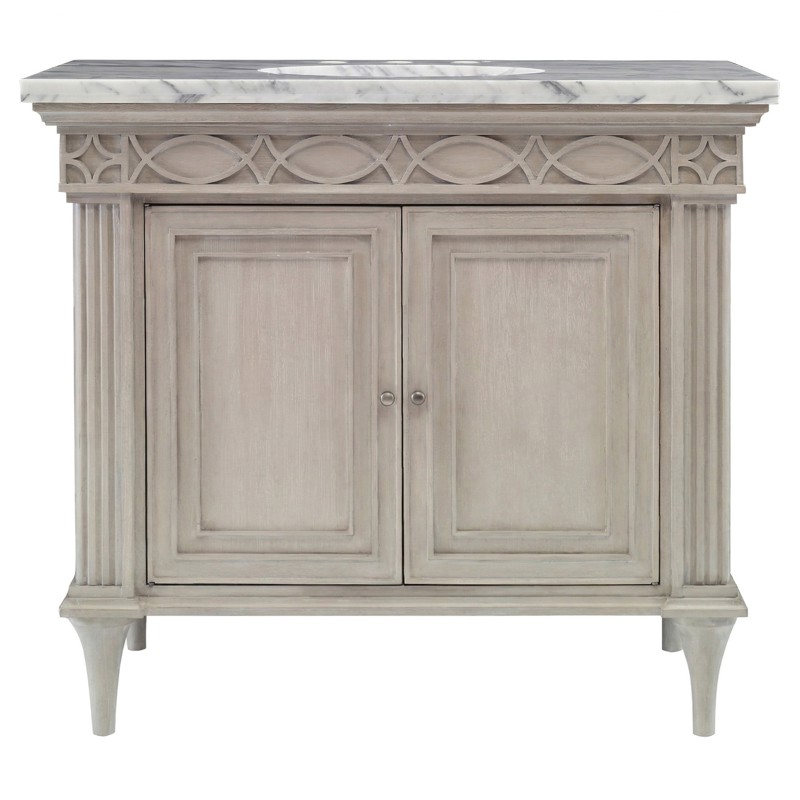Cressida French Country White Carrara Marble Beige Wood Vanity Sink Chest - 28"
