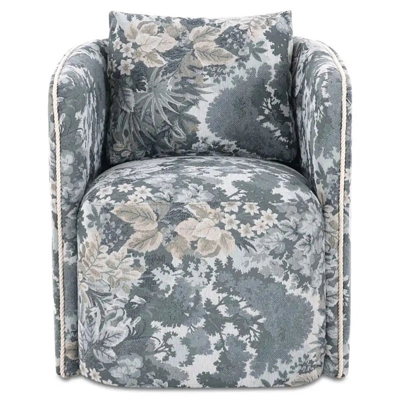 Erin Updated Traditional Blue Tapestry Dining Swivel Arm Chair