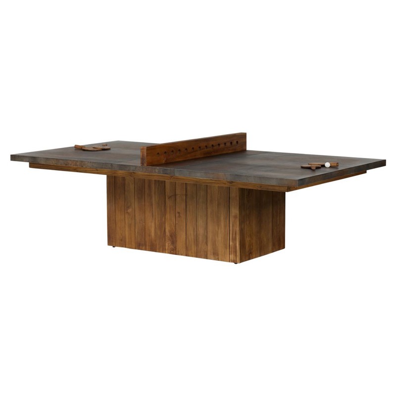 Hestia Modern Classic Grey Aluminum Brown Teak Outdoor Ping Pong Table
