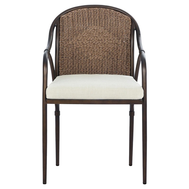 Graciela Modern Classic Bronze Steel Woven Outdoor Dining Arm Chair