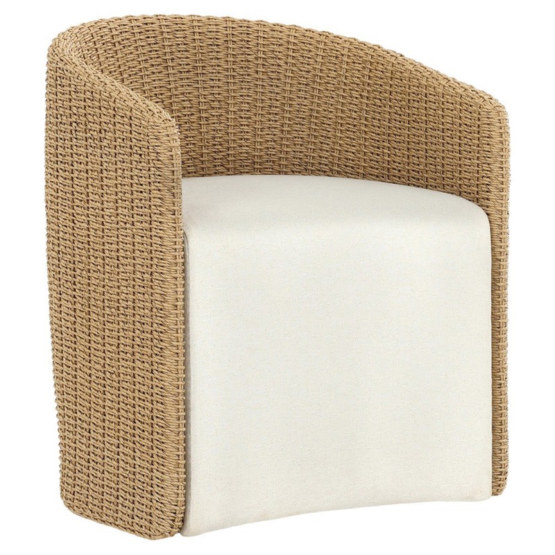 Madelyn Coastal Beach Cream Woven Outdoor Dining Chair
