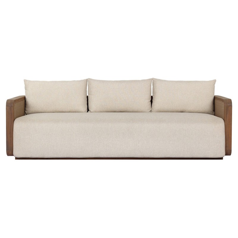 Reiner Coastal Beach Beige Woven Outdoor Sofa - 96"