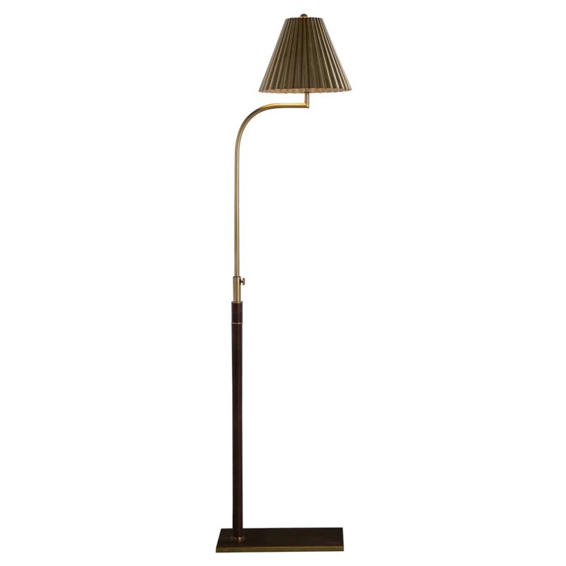 Conway Traditional Brass Pleated Metal Shade Leather Floor Lamp