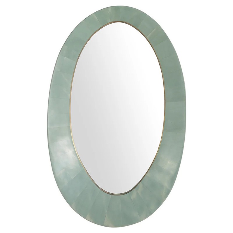 Viola Coastal Beach Seafoam Green Stone Oval Wall Mirror