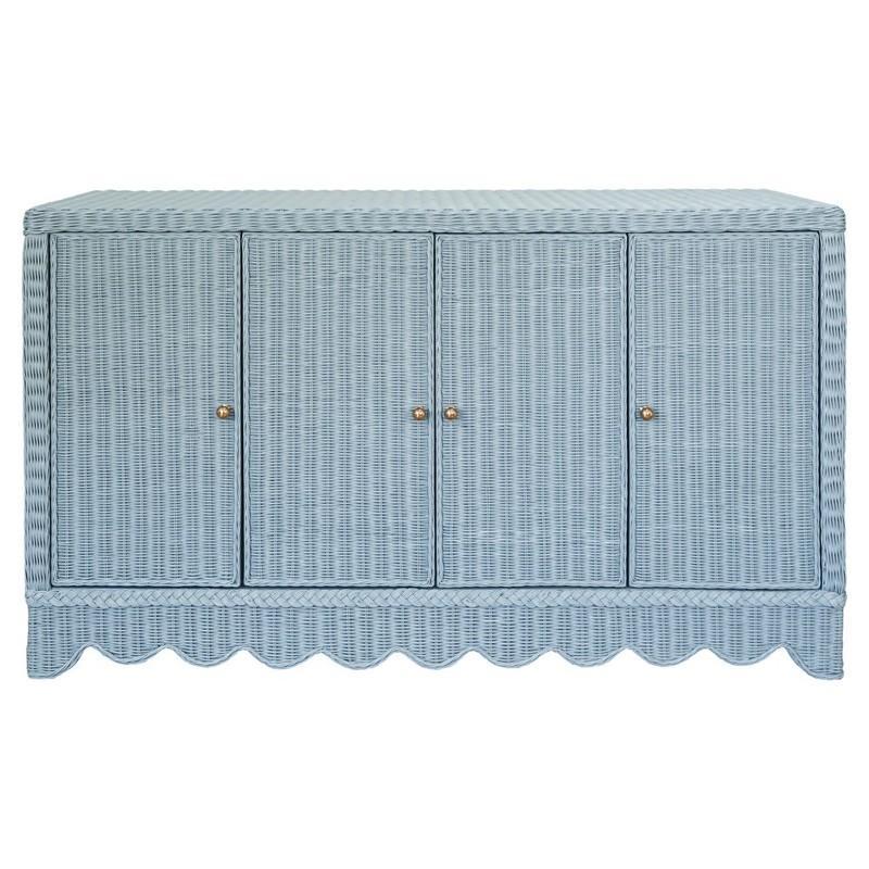 Worlds Away Beatrice Updated Traditional Light Blue Rattan Buffet