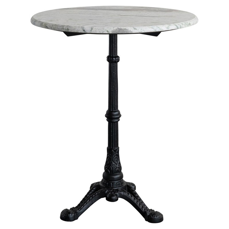 Rowen French Country Green Marble Black Iron Round Bistro Table - 26"