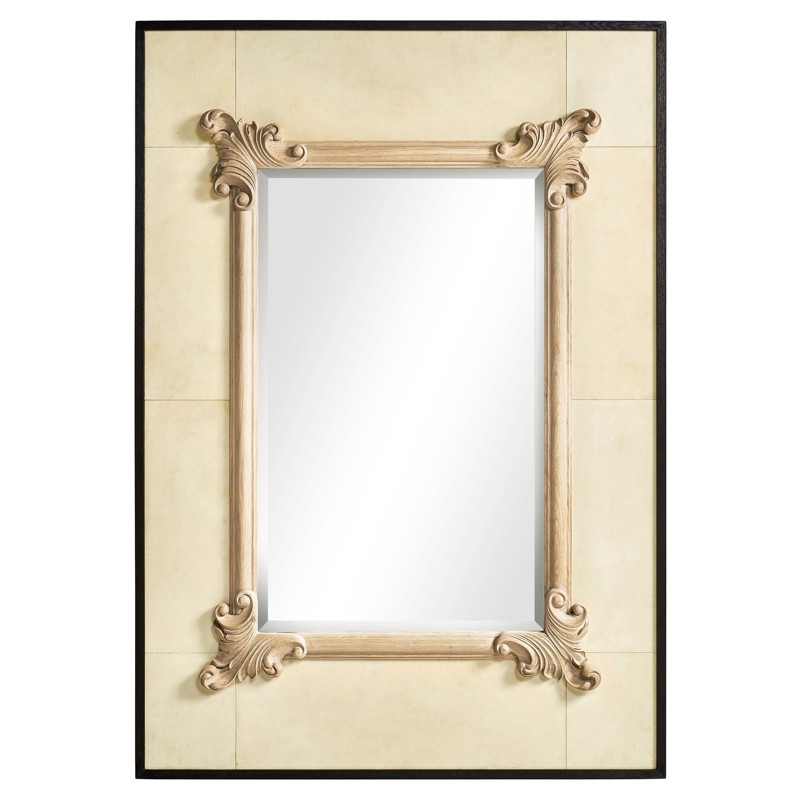 Elmsworth Ornate Traditional Beige Oak Rectangular Wall Mirror