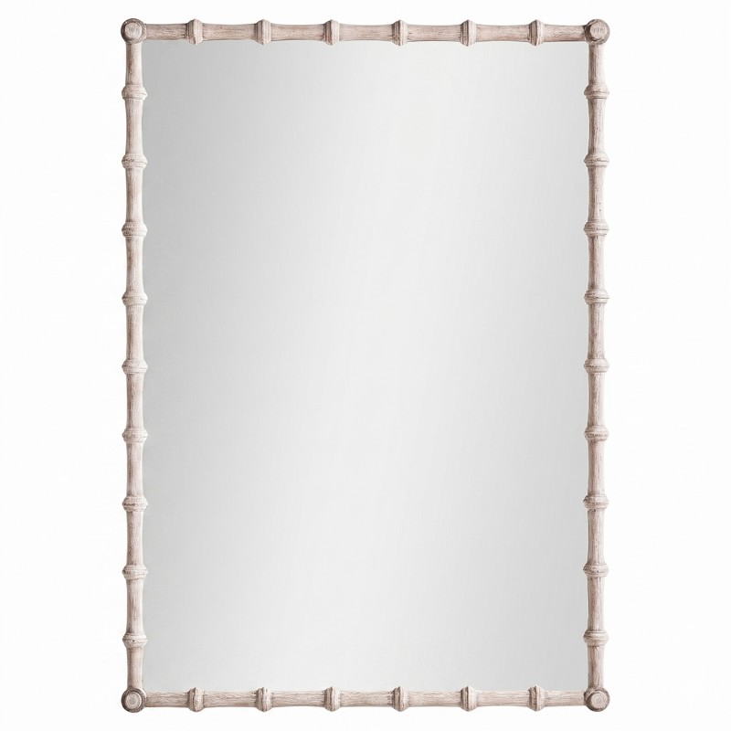 Mateo Coastal Whitewashed Acacia Wood Bamboo Rectangular Wall Mirror