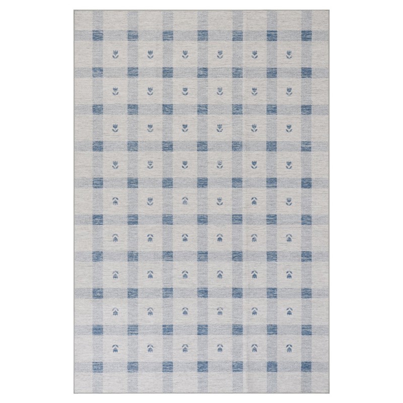 Leigh Updated Traditional Blue Plaid Patterned Rug - 4'x6'