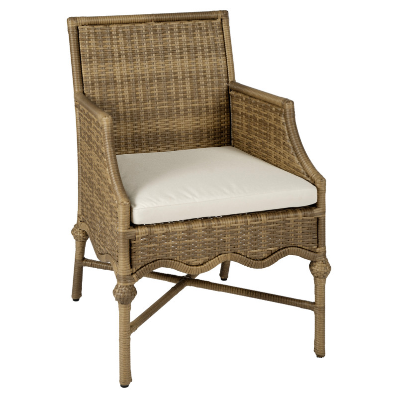 Clara Coastal Beach Brown Rattan Outdoor Dining Arm Chair