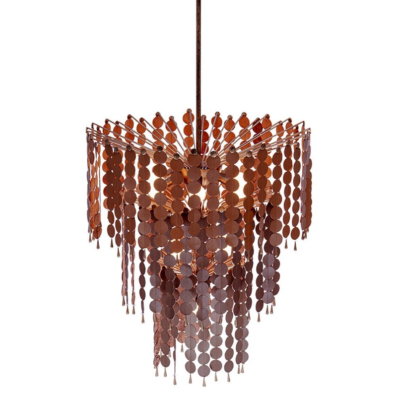 Celine Modern Brass Leather Disc Cascading Chandelier
