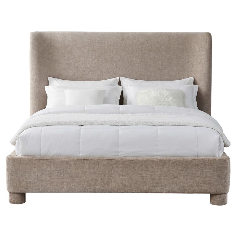 Briar Modern Classic Beige Chenille Wingback Bed - Queen