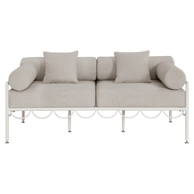Capri Modern Classic Beige Upholstered White Aluminum Outdoor Loveseat - 70"