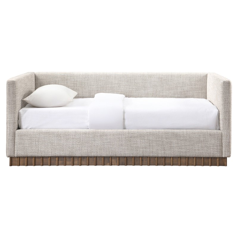 Solange Modern Classic Beige Linen Brown Wood Daybed