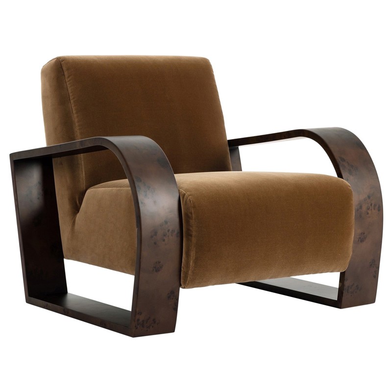 Montez Modern Classic Brown Velvet Performance Burl Arm Chair