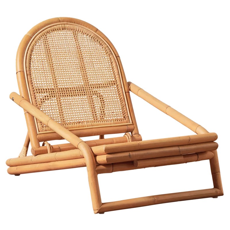 Grace Coastal Beach Natural Rattan Folding Outdoor Lounge Chair